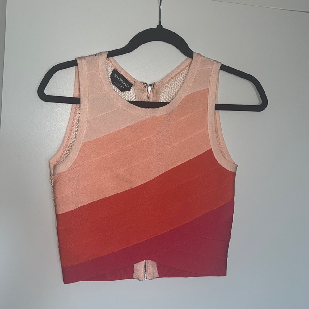 Bebe - Bandage, Colorblock Crop Top (Coral/Pink) (Size Small)